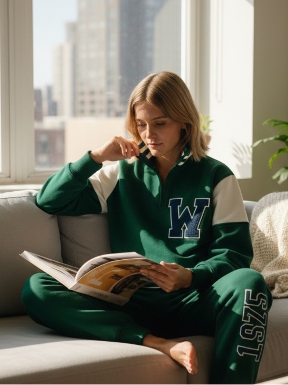 EUC Zara Flocked Green Pullover Sweatshirt - Picture 7 of 10